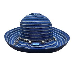 Wallaroo Breton Round Crown Sun Hat Womens Regular 7 1/4 Navy Blue Coastal UPF